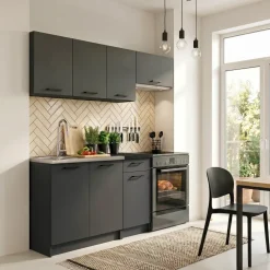 Cucina lineare 180cm completa componibile moderna antracite Dalia