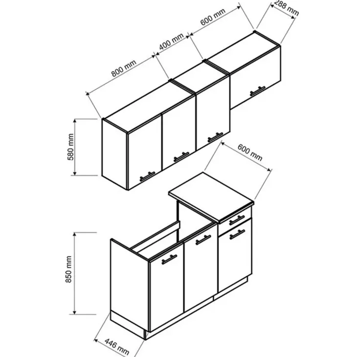 Cucina lineare 180cm completa componibile moderna antracite Dalia