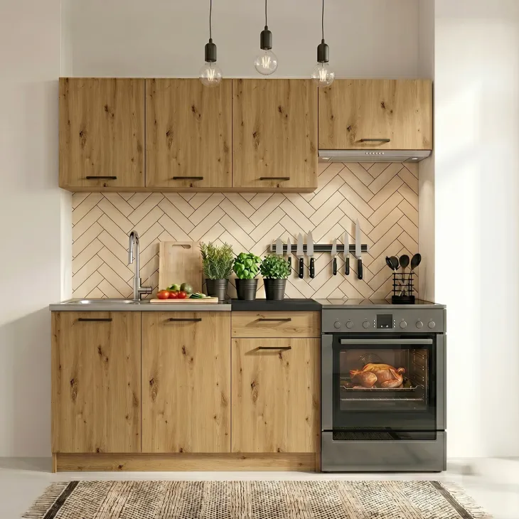 Cucina lineare 180cm completa componibile moderna quercia Dalia