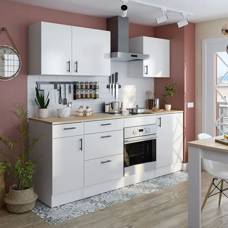 Cucina lineare 220 cm componibile bianco lucido rovere Kimera 4