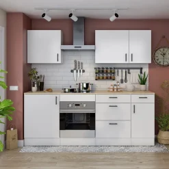 Cucina lineare 220 cm componibile bianco lucido rovere Kimera 4