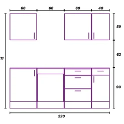 Cucina lineare 220 cm componibile bianco lucido rovere Kimera 4