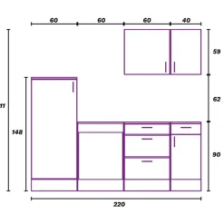 Cucina lineare 220 cm componibile bianco lucido rovere Kimera 3