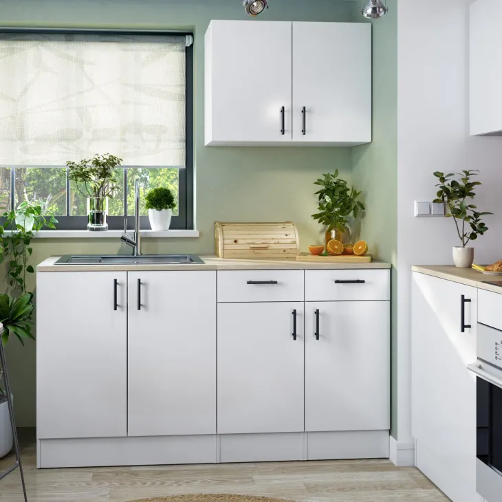 Cucina lineare 160 cm componibile bianco lucido rovere Kimera 6