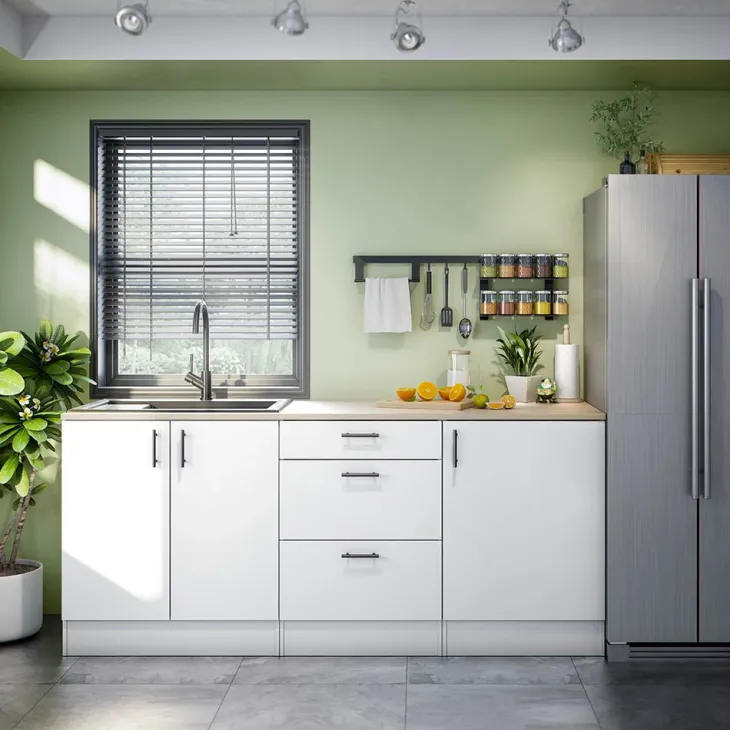 Cucina lineare 200 cm componibile bianco lucido rovere Kimera 7