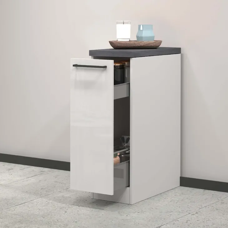 Dispensa cucina bassa 30x85h cm scorrevole bianco grigio pietra Gourmet