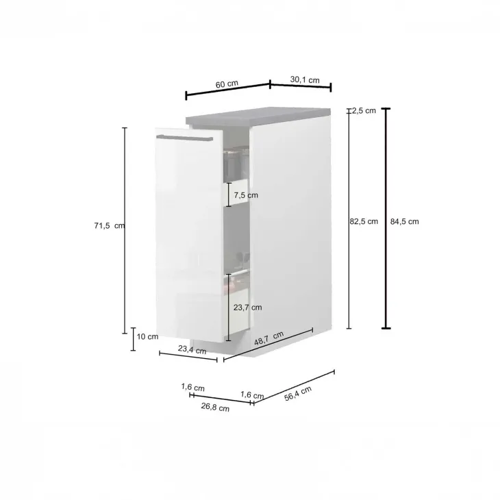 Dispensa cucina bassa 30x85h cm scorrevole bianco grigio pietra Gourmet