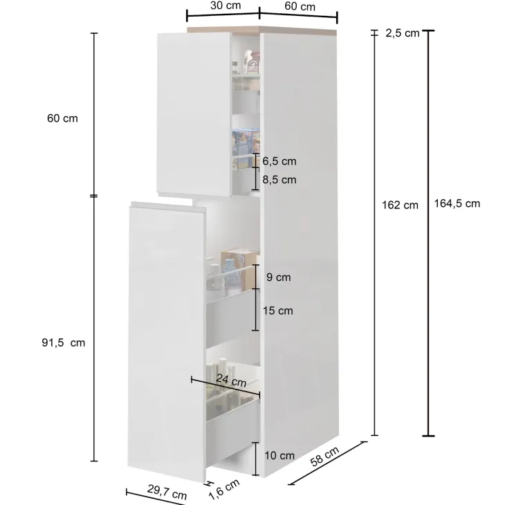 Dispensa cucina 30x165h cm scorrevole bianco rovere Gourmet