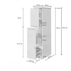 Dispensa cucina 30x165h cm scorrevole bianco grigio pietra Gourmet