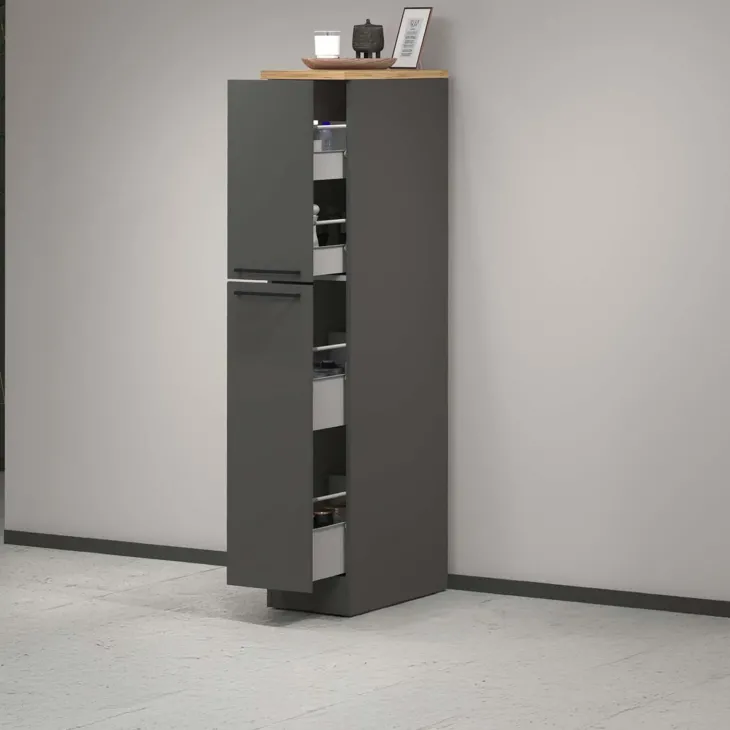 Dispensa cucina 30x165h cm scorrevole antracite rovere Gourmet