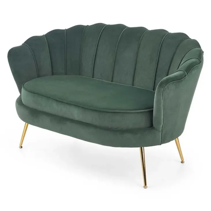 Divanetto 2 posti imbottito 131x77cm in velluto verde gambe oro Gabriella