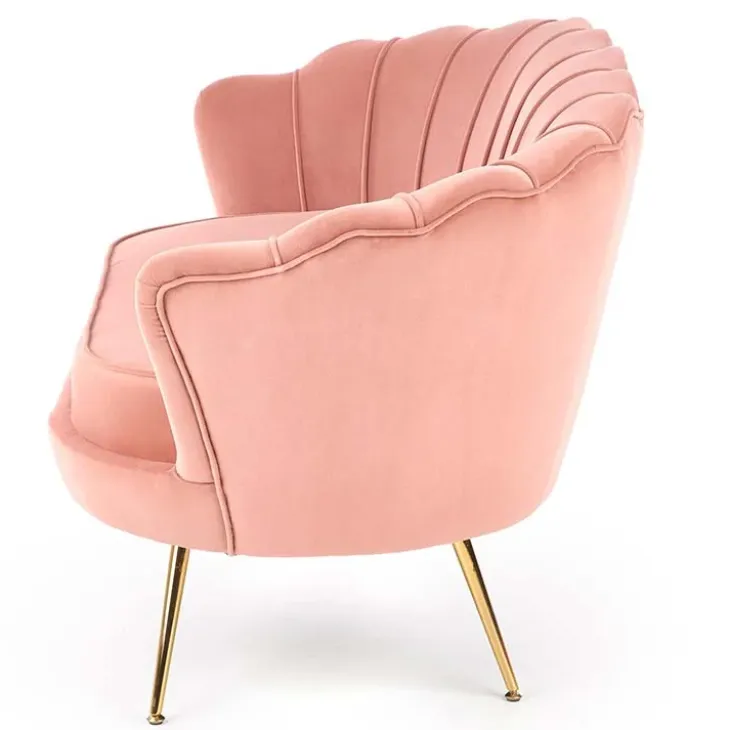 Divanetto 131x77cm 2 posti imbottito in velluto rosa antico gambe in oro Gabriella