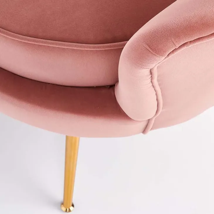 Divanetto 131x77cm 2 posti imbottito in velluto rosa antico gambe in oro Gabriella