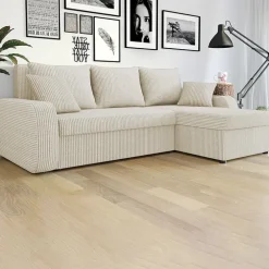 Divano angolare letto reversibile 238x147cm 3 posti velluto a coste beige Flow