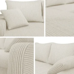 Divano angolare letto reversibile 238x147cm 3 posti velluto a coste beige Flow