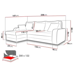 Divano angolare letto reversibile 238x147cm 3 posti velluto a coste grigio Flow
