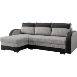 Divano angolare letto reversibile 230x140cm 3 posti grigio chiaro nero Metz