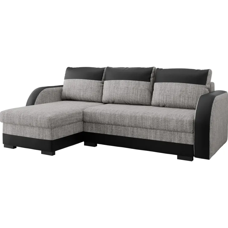 Divano angolare letto reversibile 230x140cm 3 posti grigio chiaro nero Metz