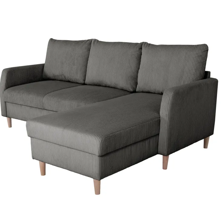 Divano angolare reversibile 198x142cm tessuto a coste grigio Chicca