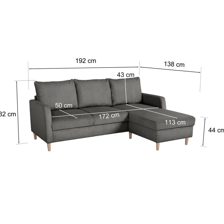 Divano angolare reversibile 198x142cm tessuto grigio Chicca