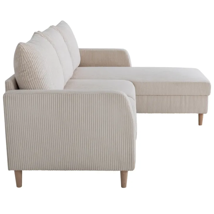 Divano angolare reversibile 198x142cm tessuto a coste bianco perla Chicca