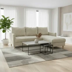 Divano angolare reversibile 198x142cm tessuto a coste bianco perla Chicca