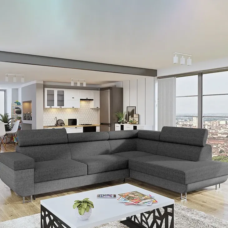 Divano letto angolare destra 5 posti 253x188cm grigio Almese