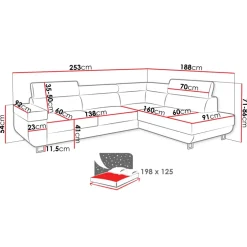 Divano letto angolare destra 5 posti 253x188cm grigio Almese
