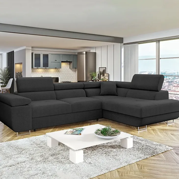 Divano letto angolare destra imbottito 274x203cm nero Bormio