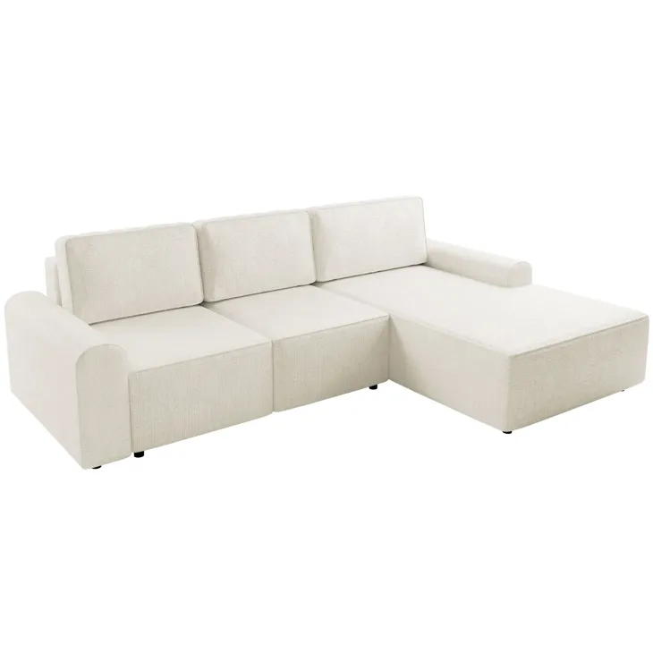 Divano letto angolare destra 3 posti 258x168 cm con contenitore a trama sottile beige Olivon