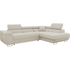 Divano letto angolare destra 4 posti 274x203cm imbottito a coste beige Bormio