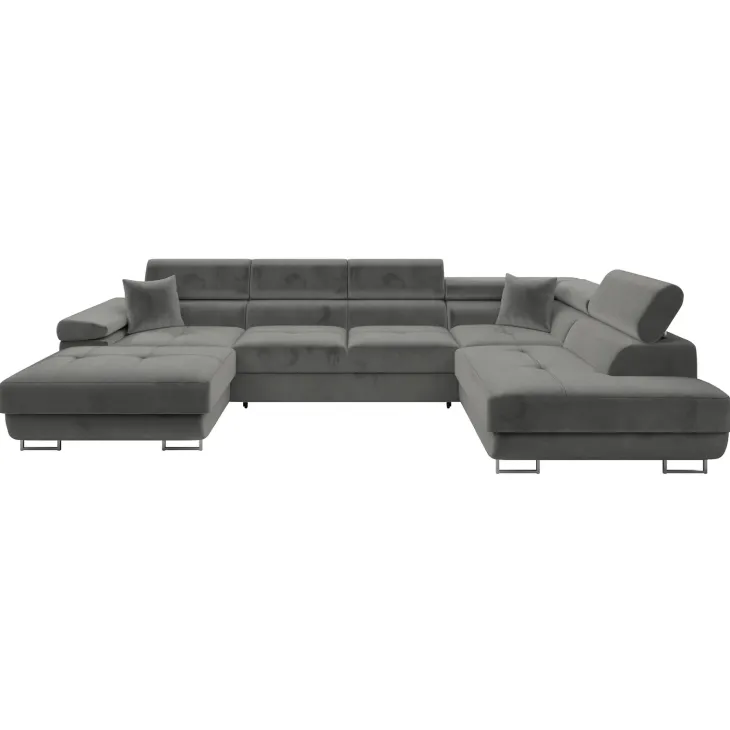 Divano letto angolare destra 5 posti 346x203cm con box contenitore velluto grigio Moirea