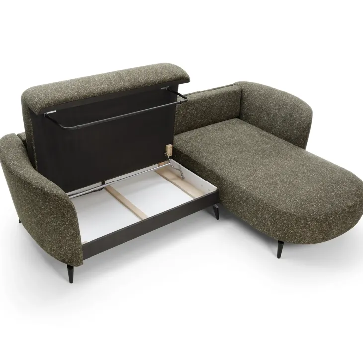 Divano letto angolare destra 3 posti 260x180cm tessuto bouclè verde Repose