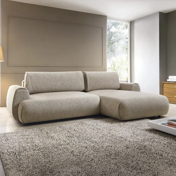 Divano letto angolare destra 3 posti 270x167cm tessuto beige Cloudify