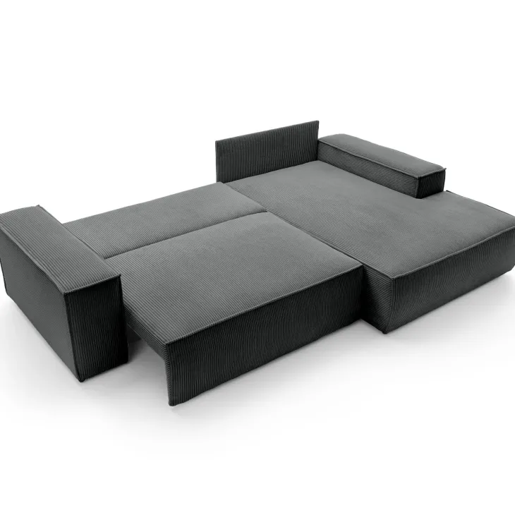 Divano letto angolare destra 3 posti 267x167cm velluto a coste antracite Relaxion