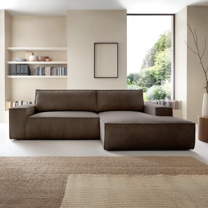 Divano letto angolare destra 3 posti 267x167cm velluto a coste marrone Relaxion