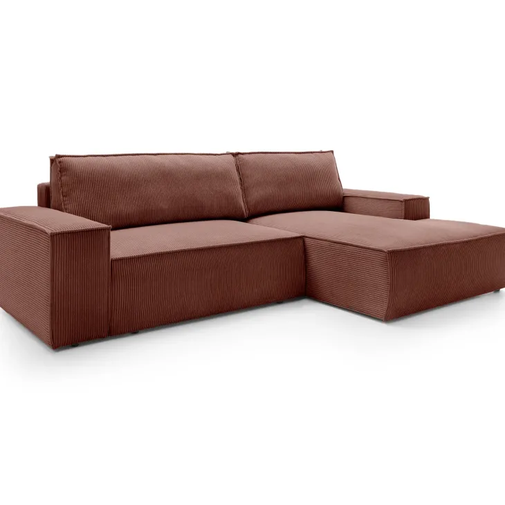 Divano letto angolare destra 3 posti 267x167cm velluto a coste rosa Relaxion
