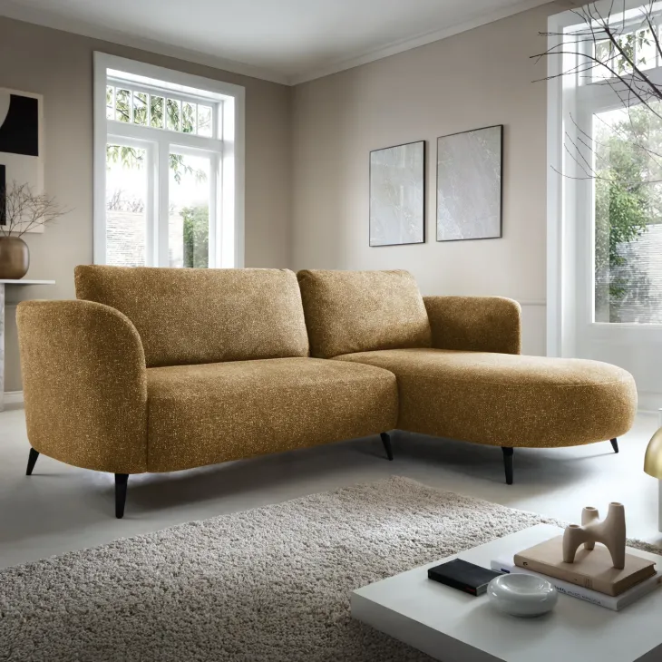Divano letto angolare destra 3 posti 260x180cm tessuto bouclè beige scuro Repose