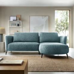 Divano letto angolare destra 3 posti 260x180cm tessuto bouclè azzurro Repose