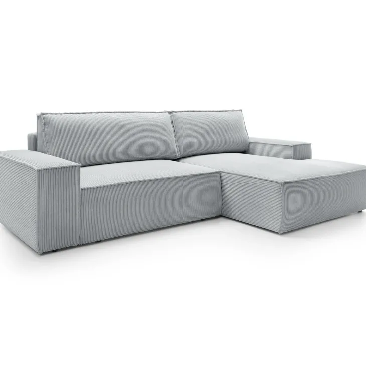 Divano letto angolare destra 3 posti 267x167cm velluto a coste grigio chiaro Relaxion