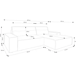 Divano letto angolare destra 3 posti 267x167cm velluto a coste grigio chiaro Relaxion
