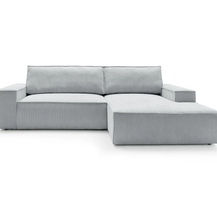 Divano letto angolare destra 3 posti 267x167cm velluto a coste grigio chiaro Relaxion