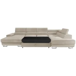 Divano letto angolare destra 5 posti 345x202cm tessuto beige Sloffy