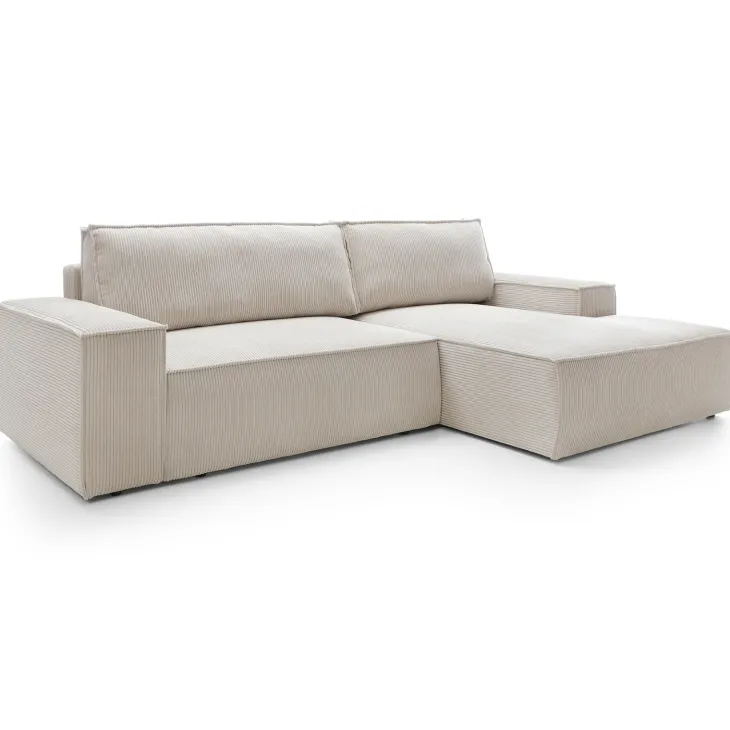Divano letto angolare destro 3 posti 267x167cm velluto a coste beige Relaxion