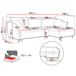 Divano letto angolare destro 3 posti 276x158cm tessuto tortora Angle