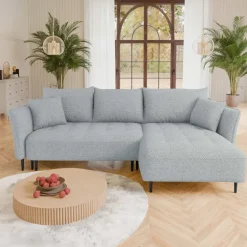 Divano letto angolare destro 3 posti 276x158cm tessuto grigio Angle