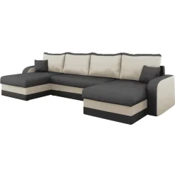 Divano letto angolare 5 posti 304cm contenitore grigio écru Assunta
