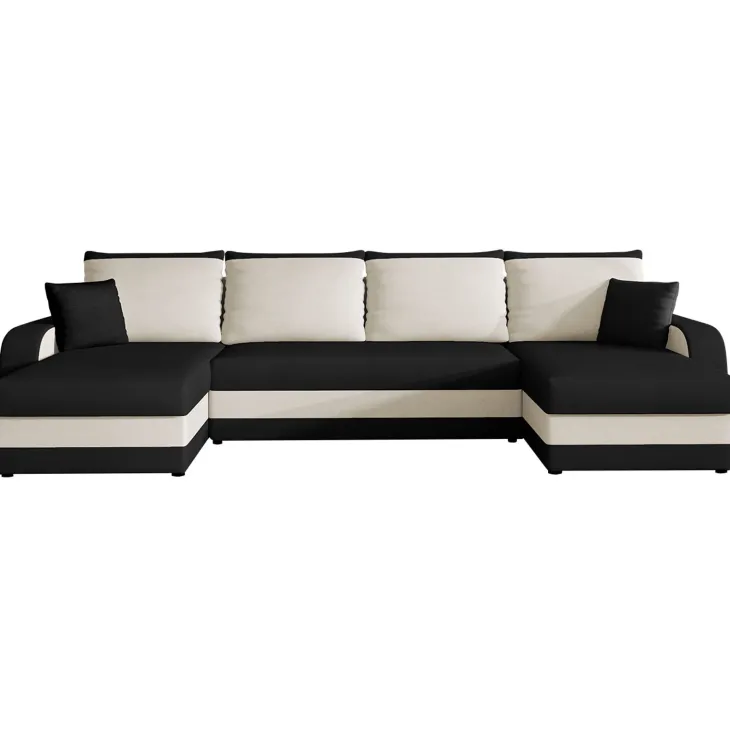 Divano letto angolare 5 posti 304cm contenitore nero ecru Assunta
