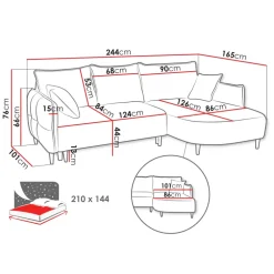 Divano letto angolare 3 posti 244x165cm tessuto grigio Lollypop