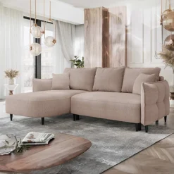 Divano letto angolare 3 posti 244x165cm tessuto rosa Lollypop